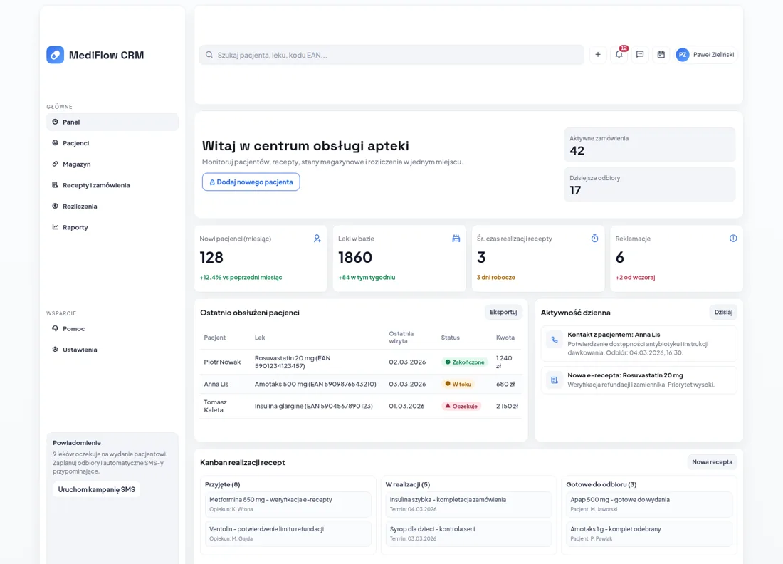 CRM Apteka — podgląd projektu