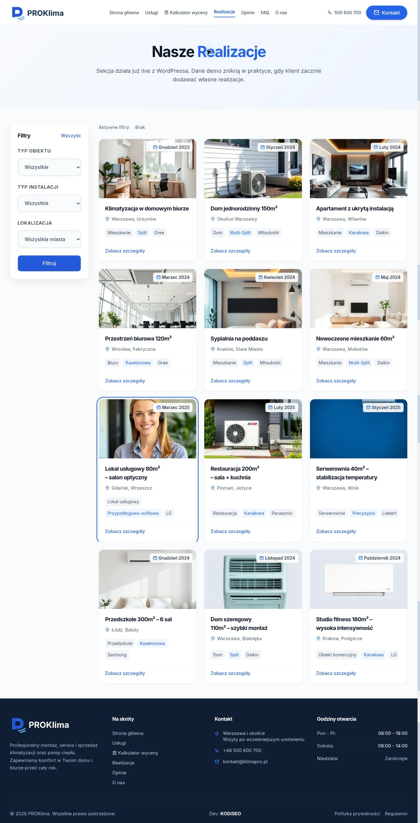 PROKlima — Realizacje i filtrowanie